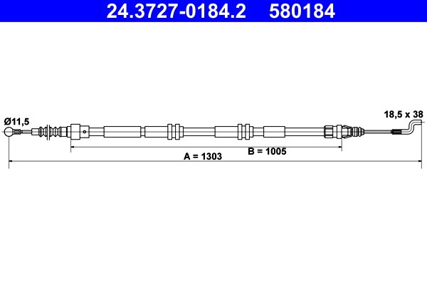 Kabel, parkeringsbremse, Bak ATE ATE