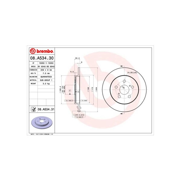 Bremseskive Full, Bakaksel BREMBO Coated disc line BREMBO