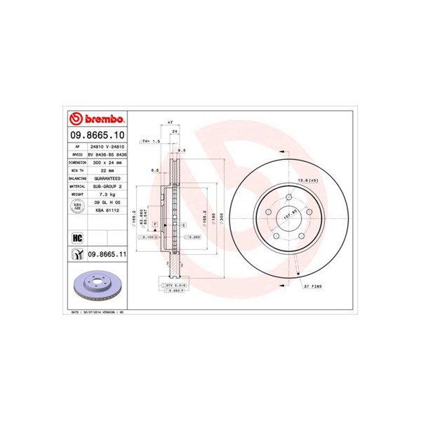 Bremseskive Innvendig ventilert, Framaksel BREMBO BREMBO
