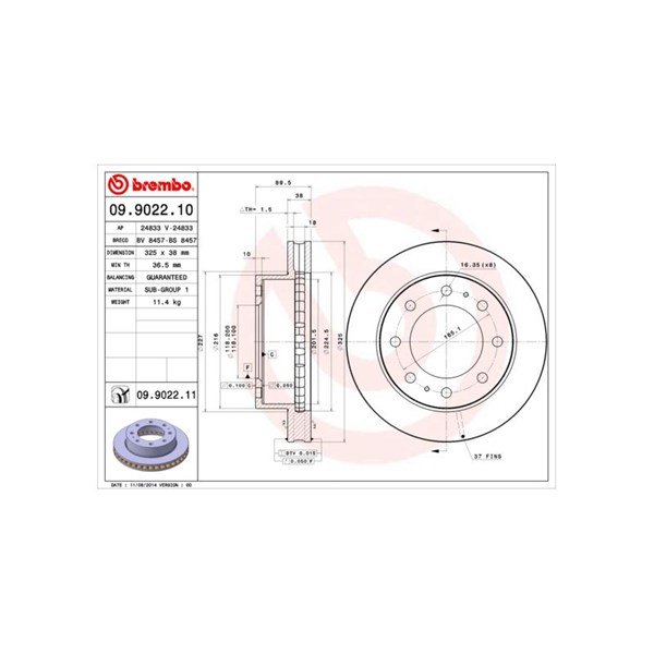 Bremseskive Innvendig ventilert, Framaksel BREMBO BREMBO