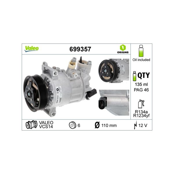 Kompressor, klimaanlegg 12V VALEO VALEO