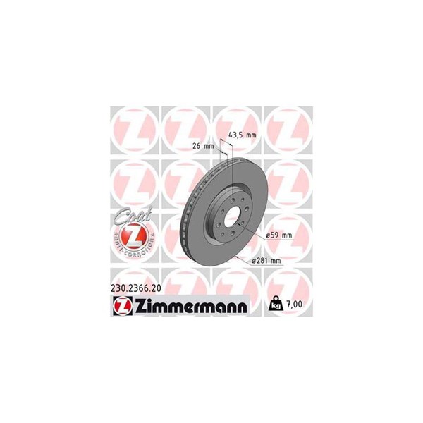Bremseskive Innvendig ventilert, Framaksel ZIMMERMANN Coat z ZIMMERMANN