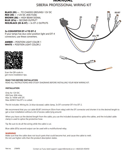SWEDSTUFF Ekstralys ledninger till 3x DT-2 -/DT4 12V - P1359460 - 1359460
