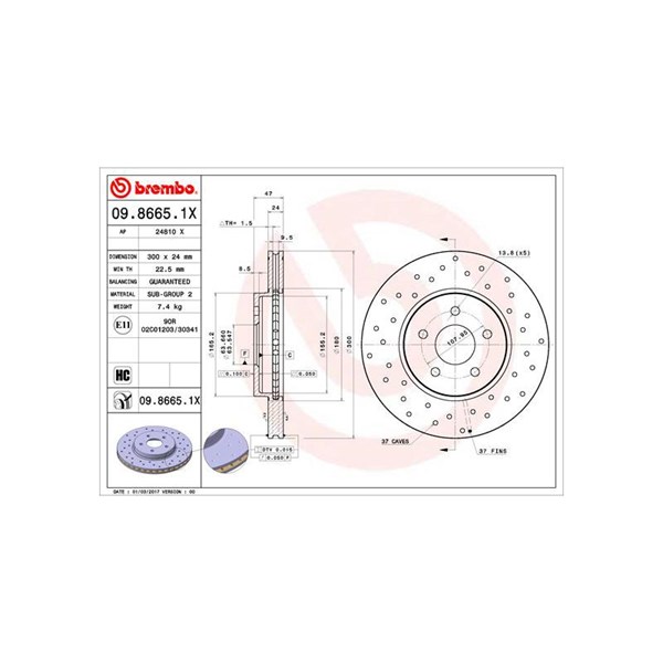 Bremseskive Perforert/ventilert, Framaksel BREMBO BREMBO
