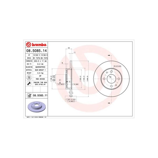 Bremseskive Full, Bakaksel, Framaksel BREMBO BREMBO