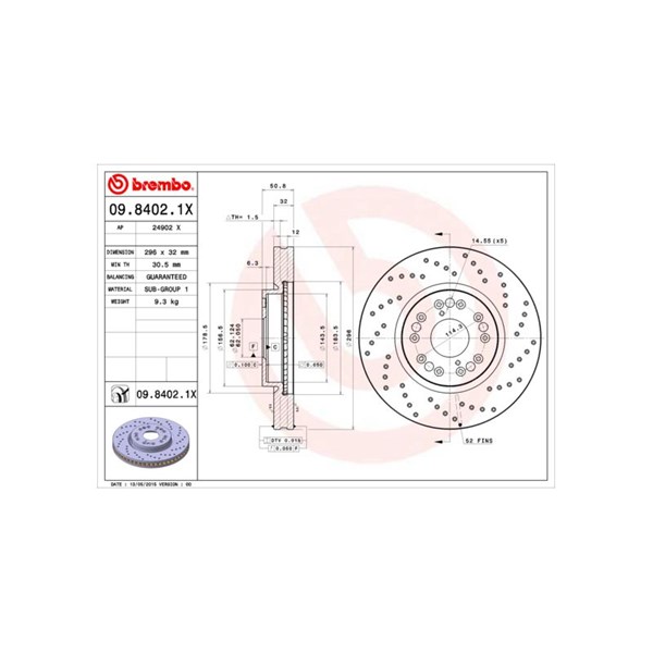 Bremseskive Perforert/ventilert, Framaksel BREMBO BREMBO