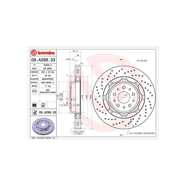 Bremseskive Innvendig ventilert, Framaksel BREMBO BREMBO