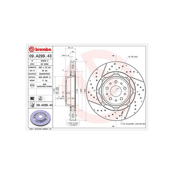 Bremseskive Innvendig ventilert, Framaksel BREMBO BREMBO
