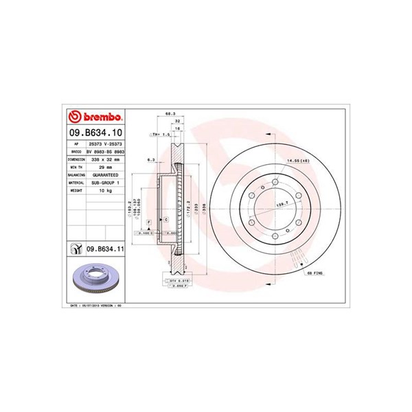 Bremseskive Innvendig ventilert, Framaksel BREMBO BREMBO Bremseskive Innvendig ventilert, Framaksel BREMBO BREMBO