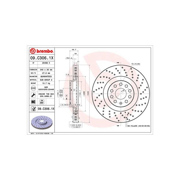 Bremseskive Perforert/ventilert, Framaksel BREMBO BREMBO