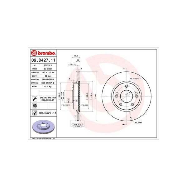 Bremseskive Innvendig ventilert, Framaksel BREMBO BREMBO