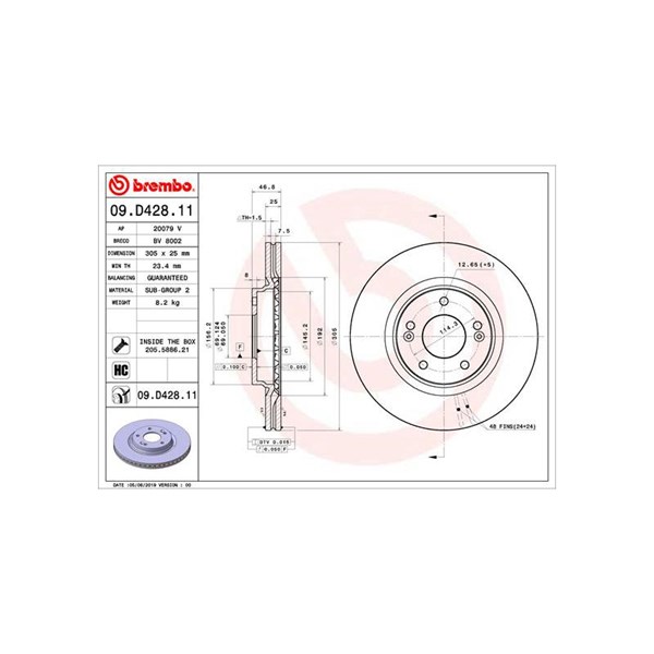 Bremseskive Innvendig ventilert, Framaksel BREMBO BREMBO