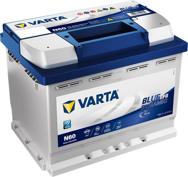 STARTER BATTERI VARTA BLUE DYN EFB N60 12V 60AH 640A, - P1836913 - abarth, alfa romeo, audi, chevrolet, citroën, dacia, dodge, ds, fiat, ford, honda,