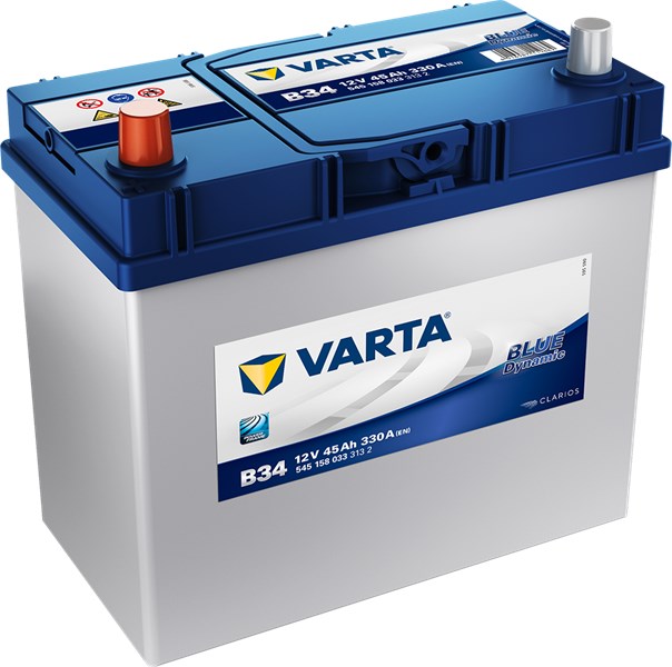 VARTA STARTER BATTERI VARTA BLUE DYNAMIC B34 12V 45AH - P1837024 - honda, hyundai, lexus, mg, mitsubishi, nissan, rover, suzuki, toyota - OE 28800YZZ