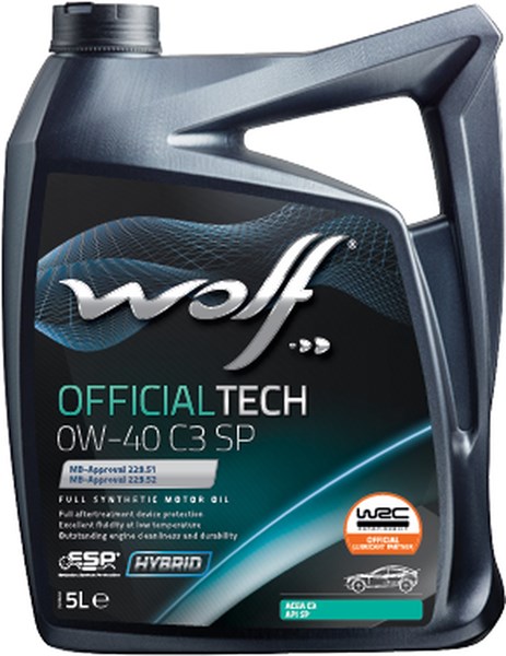 Motorolje WOLF Official Tech 0W-40 C3 SP, 5L WOLF