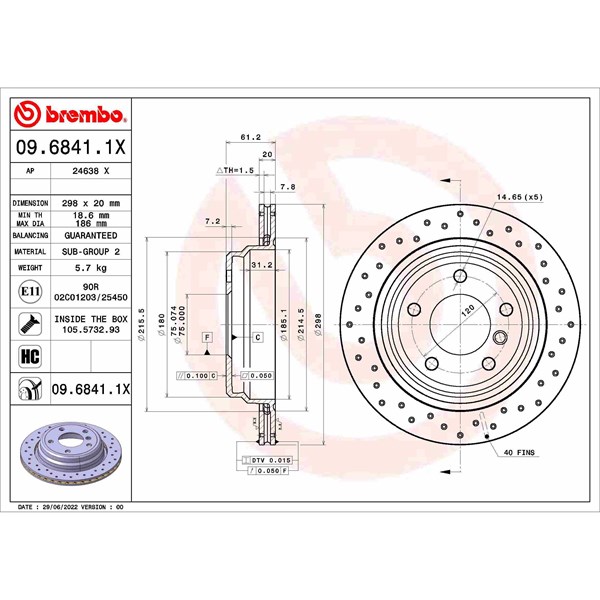 Bremseskive Perforert/ventilert, Bakaksel BREMBO BREMBO