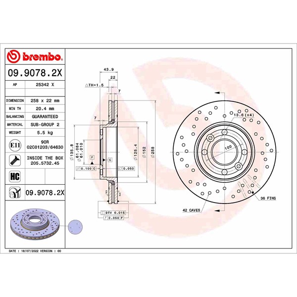 Bremseskive Perforert/ventilert, Framaksel BREMBO BREMBO