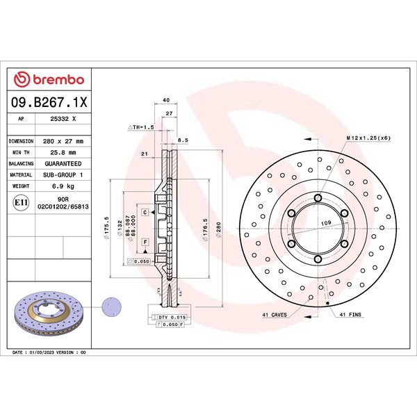 Bremseskive Perforert/ventilert, Framaksel BREMBO BREMBO