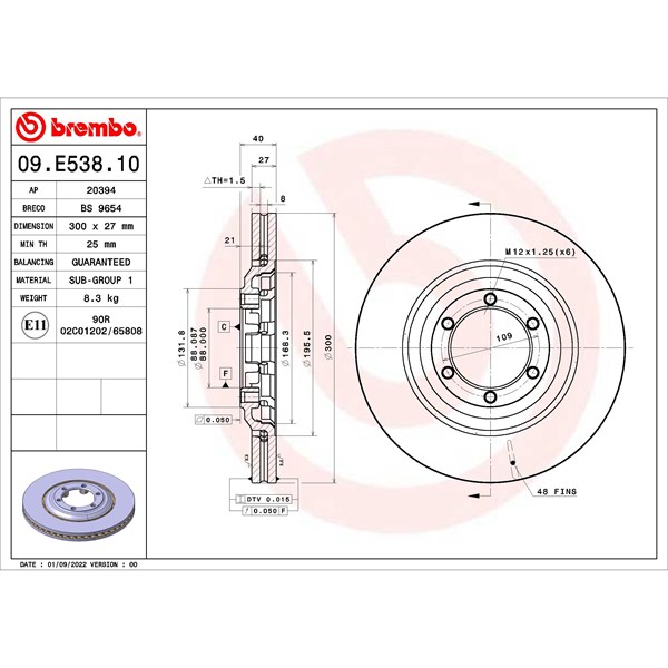 Bremseskive Innvendig ventilert, Framaksel BREMBO BREMBO