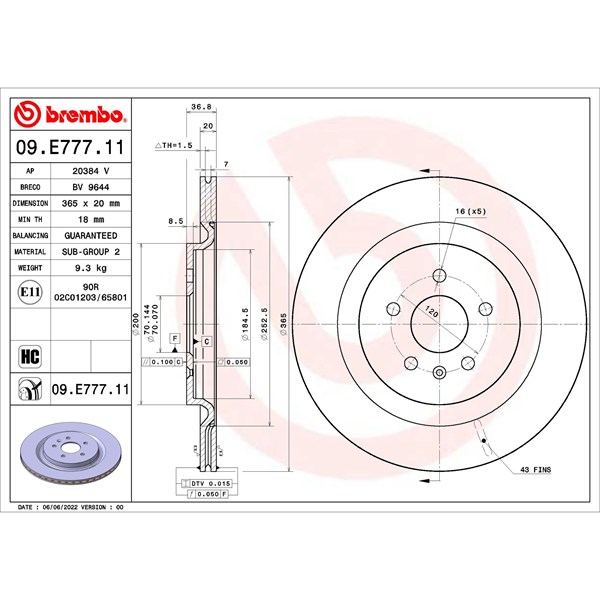 Bremseskive Innvendig ventilert, Bakaksel BREMBO BREMBO