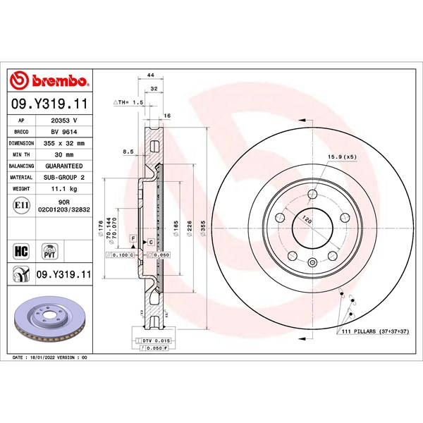 Bremseskive Innvendig ventilert, Framaksel BREMBO BREMBO