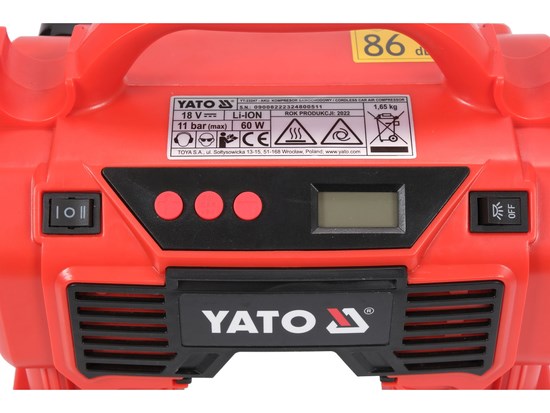 Batteridrevet luftkompressor 18V 11bar 12l/min YATO Yato Batteridrevet luftkompressor 18V 11bar 12l/min YATO Yato