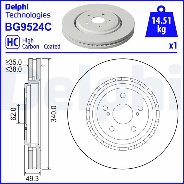 Bremseskive Ventilert, Framaksel DELPHI DELPHI