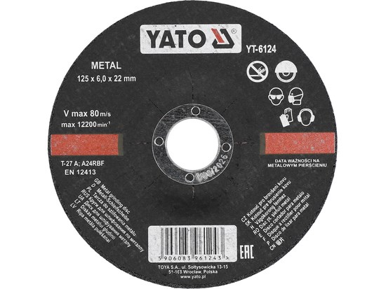 Slipeskive for metall 125 x 6,0 x 22 mm YATO Yato