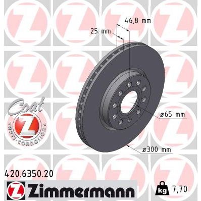 Bremseskive Innvendig ventilert, Framaksel ZIMMERMANN Coat z ZIMMERMANN