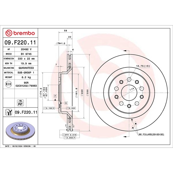 Bremseskive Innvendig ventilert, Bakaksel BREMBO Coated disc line BREMBO