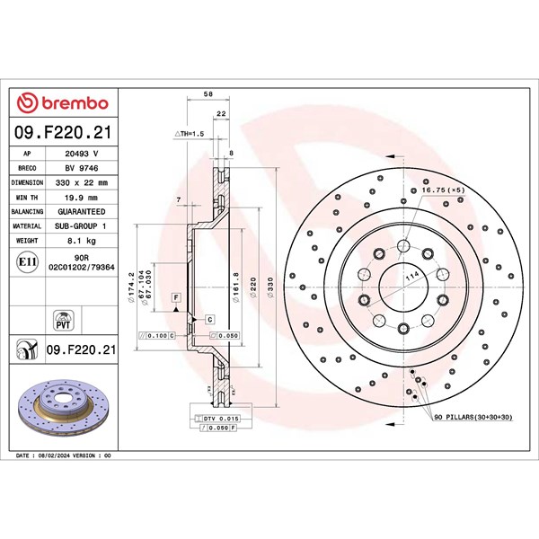Bremseskive Innvendig ventilert, Bakaksel BREMBO Coated disc line BREMBO