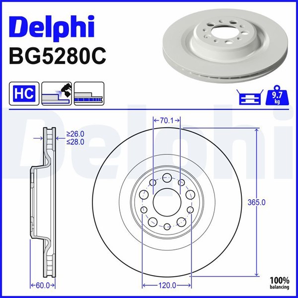 Bremseskive Ventilert, Bakaksel DELPHI DELPHI