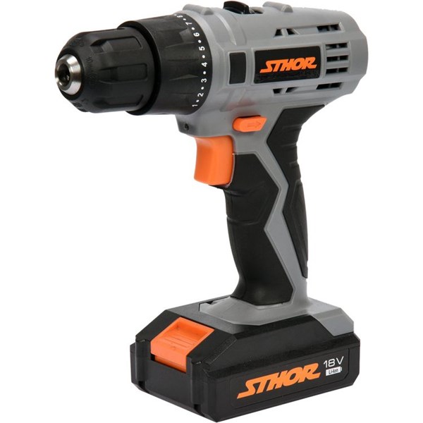 Drill/skrutrekker 18 V med 2 batterier STHOR STHOR