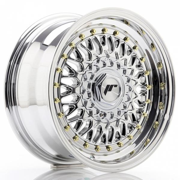 Japan Racing JR9 Silver Machined LIP With Rivet Gold - 8.5/17 5/112 ET35 B74.1