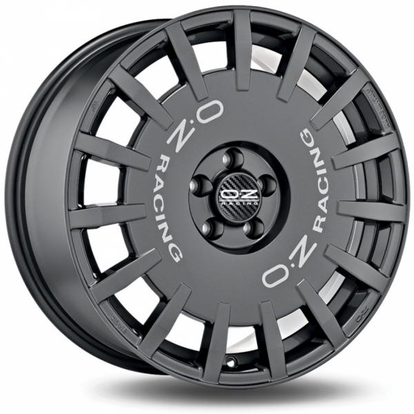 OZ Rally Racing Dark Graphite Silver Lettering - 8/18 5/112 ET35 B75