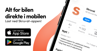 Banner for Skruvats app – alt for bilen direkte på mobilen. Last ned via App Store eller QR-kode.