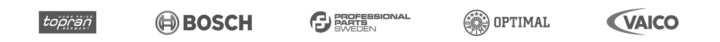 Logoer for produsenter av motorstyrings- og motordeler: Topran, Bosch, Professional Parts Sweden, Optimal, Vaico