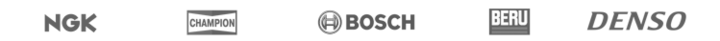 Logoer for produsenter av tenningsdeler: NGK, Denso, Bosch, Beru, Champion