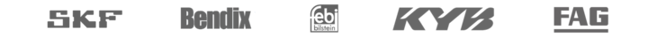 Logoer for produsenter av bildeler: SKF, Bendix, Febi Bilstein, KYB, FAG