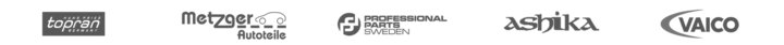 Logoer for produsenter av viskerblader og servicekomponenter: Topran, Metzger Autoteile, Professional Parts Sweden, Ashika, Vaico